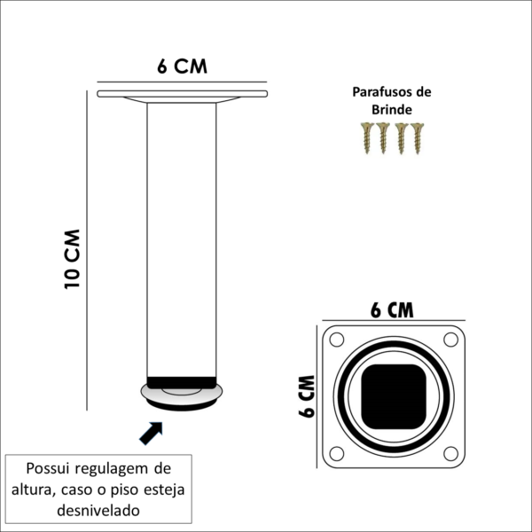 Pé Retangular Para Cama e Sofá Com Regulagem Metálico 10 cm - Image 2