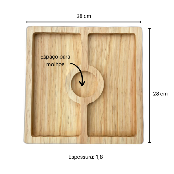 Petisqueira De Frios Queijos Carnes Madeira Quadrada Com 2 Repartições - Image 2