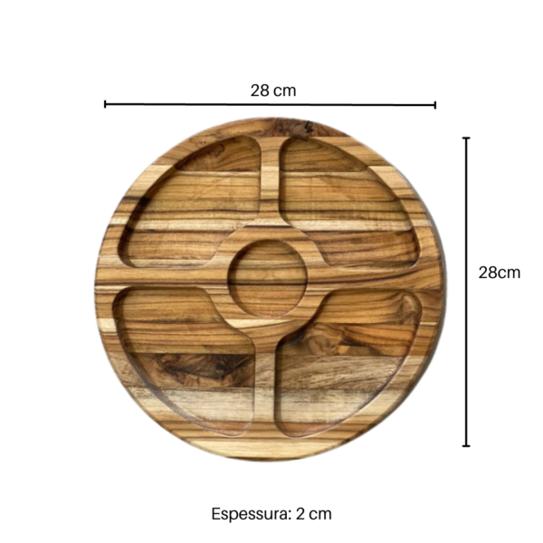 Petisqueira Redonda de Madeira Teca Frios Queijos Carnes petiscos - Image 2