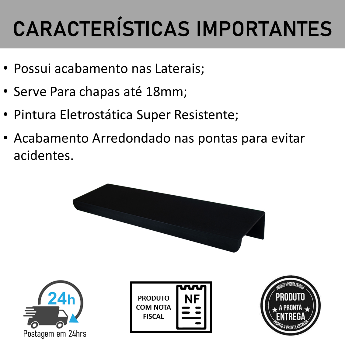 Kit 5 Puxador Slim de Porta Gaveta Armário Móveis 64mm - Imagem 3