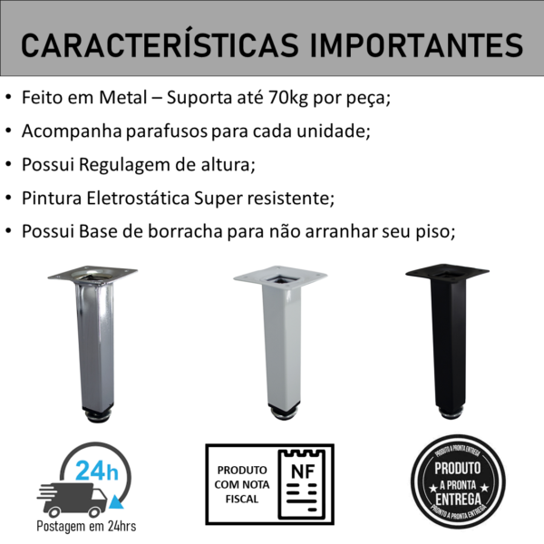 Pé Retangular Para Cama e Sofá Com Regulagem Metálico 10 cm - Image 3