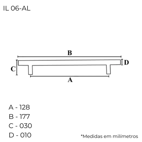 Puxador Para Móveis Cozinha Armário Italyline Il06 AL 128mm - Image 2