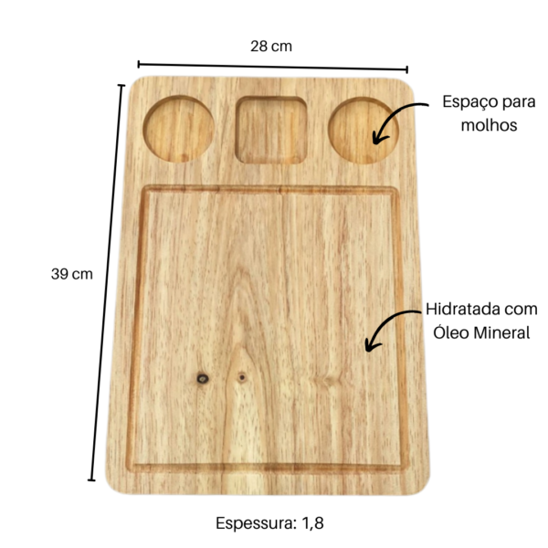 Tábua de Carne de Madeira - Retangular com espaço para molhos - Image 2