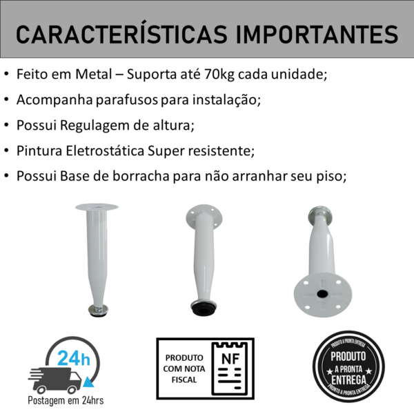 Pé Cônico Para Sofa Cama Com Regulagem Metálico 20cm - Image 2