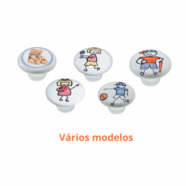 Puxador Para Móveis Botão De Cerâmica Redondo Infantil Quarto do Bebê Italy Line