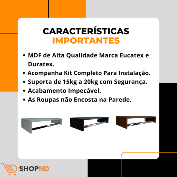 Cabideiro De Parede Mdf Arara Área De Serviço 60cm - Image 3