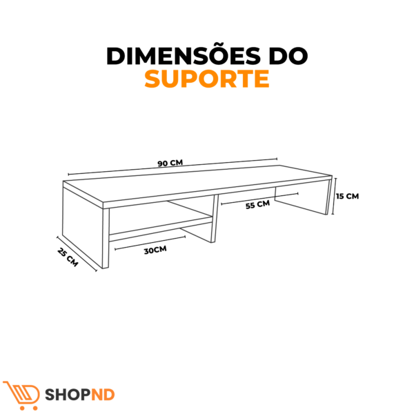 Suporte Para Monitor Elevado Mesa Home Office Setup Gamer Organizador MDF 90cm - Image 2