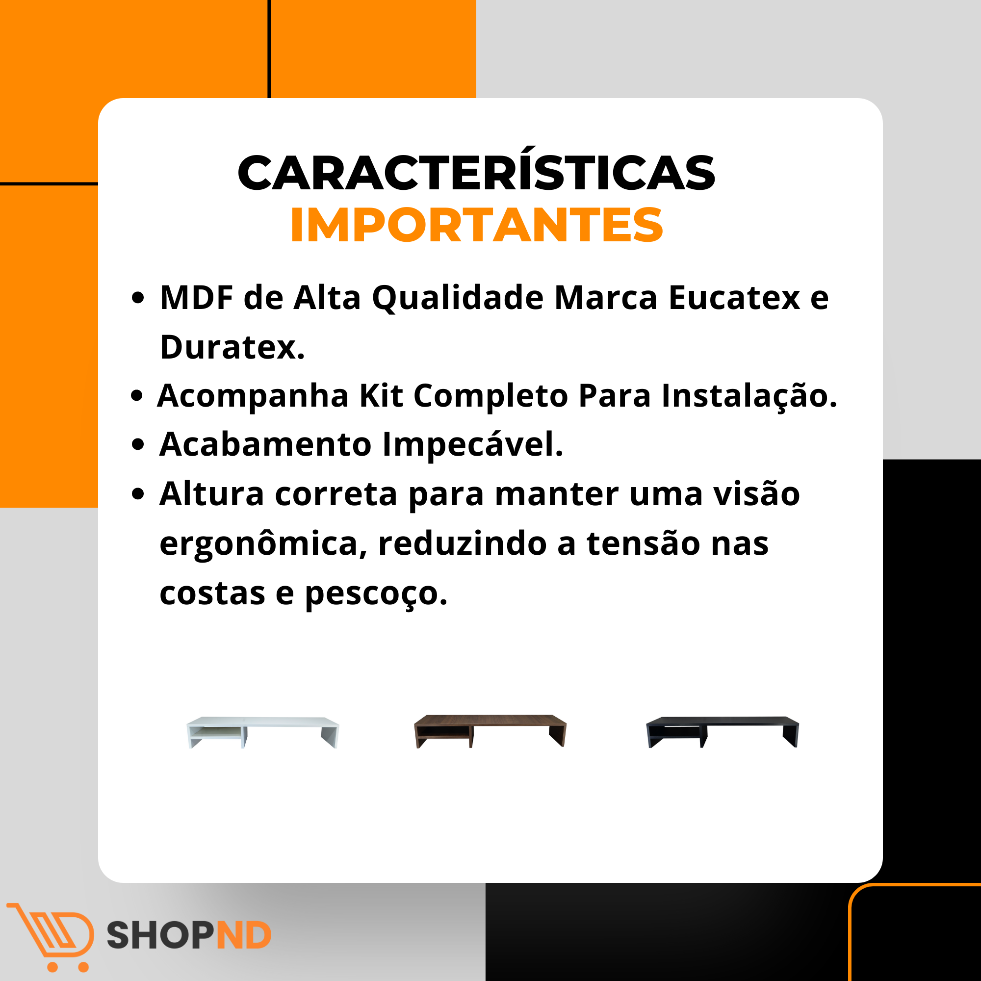 Suporte Para Monitor Elevado Mesa Home Office Setup Gamer Organizador MDF 90cm - Imagem 3